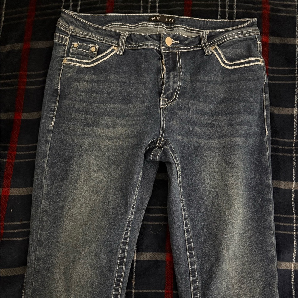 Harper Blue Denim Jeans with White Stitching